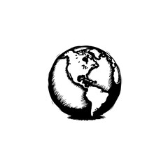 Stylized globe illustration featuring the Americas continent in a monochrome drawing