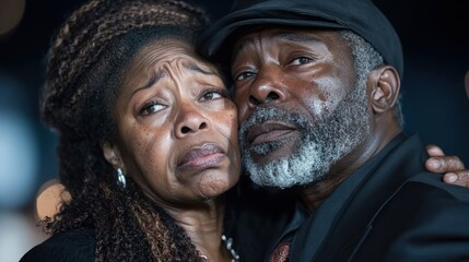A heartwarming image of a couple embracing, with tears in their eyes, showing deep emotional connection and vulnerability in a heartfelt moment captured beautifully.