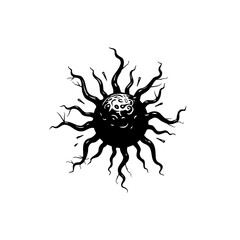 Abstract vector illustration of a stylized dark sun with roots, graphic drawing