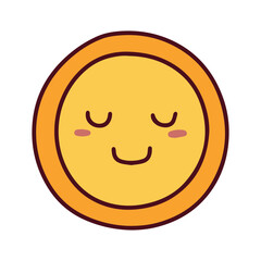 Round yellow sun with thick border, closed eyes and peaceful smile, simple and soft expression for calm visuals