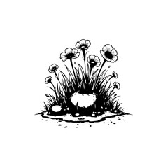 Elegant floral illustration with detailed botanical elements in monochrome style