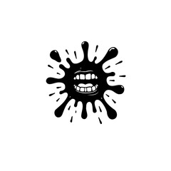 Abstract black ink blot with teeth, representing speech or expression concept