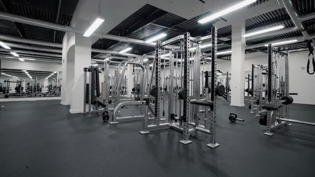 Modern empty gym showing its various equipment