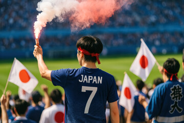 Japanese Fan with Flare and Headband at Stadium

