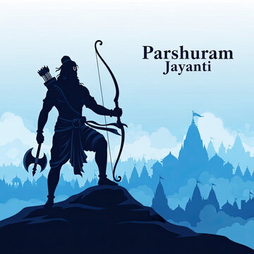 Parshuram jayanti celebration silhouette of hindu deity with bow and axe vector illustration