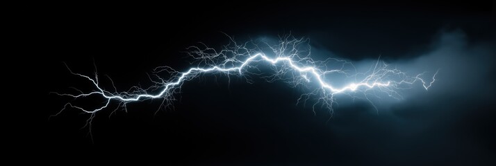 Naklejka premium Intense electric lightning bolt in dark night sky captures atmospheric energy and power