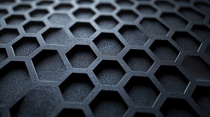 Close-up of a Black Honeycomb Pattern with a Textured Surface for Industrial or Modern Designs