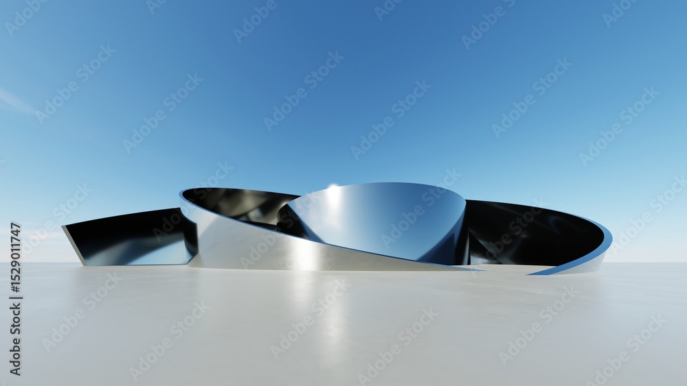 Poster 3d illustration of abstract wavy architecture background, minimal curved geometry architectural desi