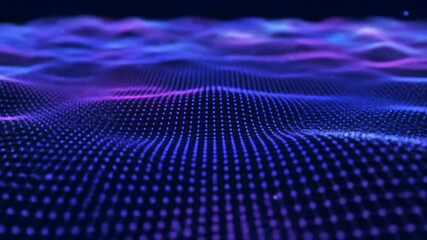 Dynamic undulating digital data waves, glowing mesh, blue and magenta light pulses - Powered by Adobe