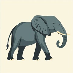Fototapeta premium Majestic African Elephant Walking Wildlife Animal Illustration Grey Tone