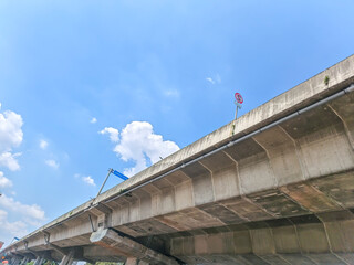 Underneath Flyover Bridge with Blue Sky on a Sunny Day