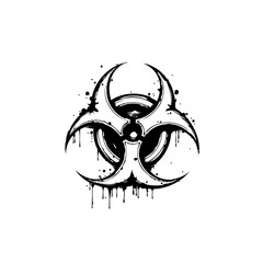 Distorted Biohazard Symbol with Splattered Black Paint, Warning Sign Concept