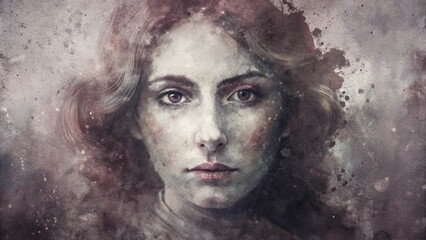 Watercolor portrait of a woman with moody tones