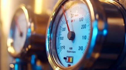 Gas pressure gauge on gas pipeline. Concept of gas extraction, production, delivery and supply.