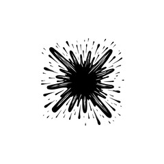 Black ink splat radiating outwards, a vector illustration offering dynamic contrast