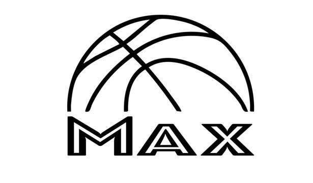 Max – first name in sporty style with a stylized basketball sketch. Black vector graphic, ideal for banners, cards, sweatshirts, prints, Cricut, Silhouette and sublimation projects.