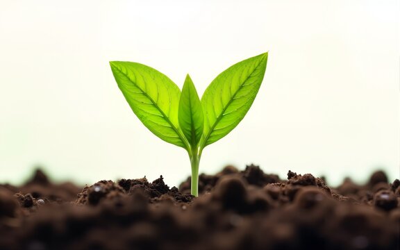 Fototapeta Young green plant growing from rich soil with vibrant leaves representing nature and sustainability for environmental themes transparent background png. High quality