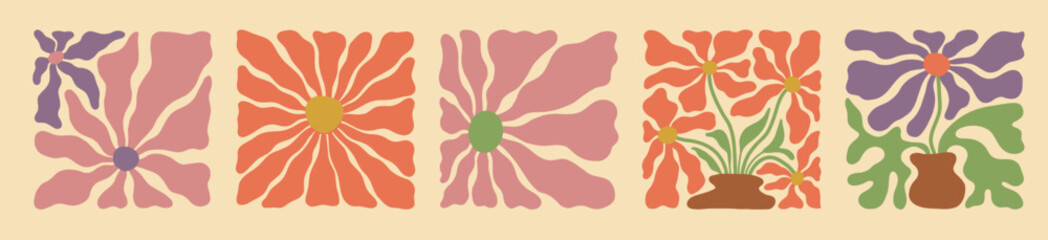 Psychedelic floral waves in vintage style