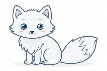 Obraz premium Adorable Cartoon Arctic Fox Illustration Cute White Fox Kit Fluffy Tail Big Eyes