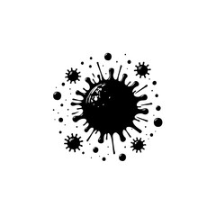 Monochrome representation of a microorganism with radiating spikes and spheres