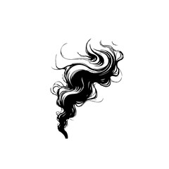 Abstract black ink illustration of flowing hair or smoke against white background