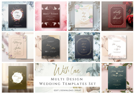 Elegant Indian Wedding Invitation Cards Collections, Multiple Invitations, Ready to Print and Editable Adobe Illustrator File. 