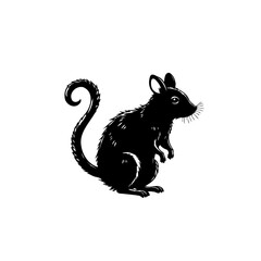 Detailed Black and White Illustration of a Mouse Standing on its Hind Legs