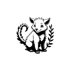 Adorable Fox Cub Illustration with Delicate Floral Accents in Minimalist Design