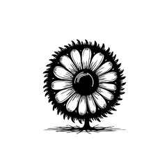 Obraz premium Black and White Daisy Tree Illustration, Isolated Nature Graphic Design Concept