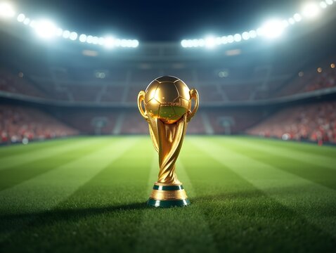 AI generated football championship gold cup at the stadium