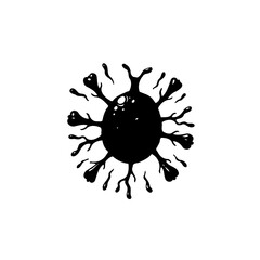 Stylized vector illustration of a virus or pathogen in black and white minimal design
