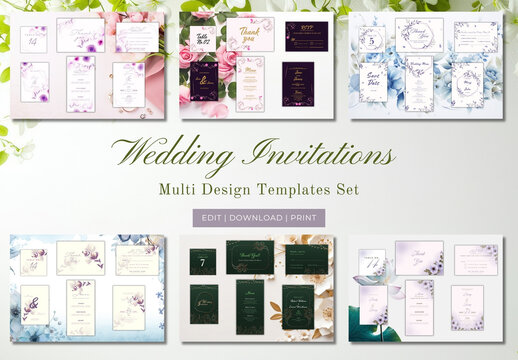 Elegant Indian Wedding Invitation Cards Collections, Multiple Invitations, Ready to Print and Editable Adobe Illustrator File. 