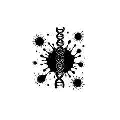 Monochrome DNA Double Helix and Virus Representation in Graphic Design Artwork