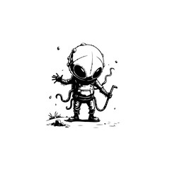 Whimsical Underwater Explorer: A Cartoon Character in a Diving Suit Illustration