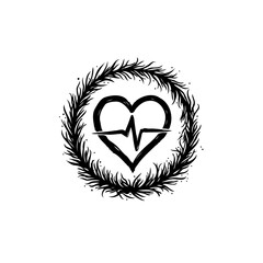 Heartbeat Wreath: A Symbolic Illustration of Health and Vitality in Black and White