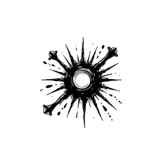 Stylized sun with dripping rays and bones evoking a dark, edgy aesthetic