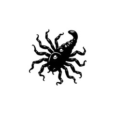 Silhouette of a stylized scorpion on a white background for print designs