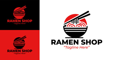 Red and White Ramen Logo Design for Ramen Shops and Food Branding