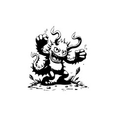 Cartoon Monster Illustration: A Black and White Isolated Creature with Spiked Silhouette