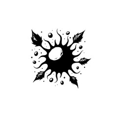 Unique Abstract Graphic: Black Sun with Leaves and Water Droplets Illustration