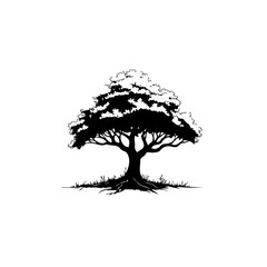 A solitary tree silhouette stands starkly against a white background creating a strong visual impact © Rahma