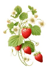 Strawberry illustration botanical flowers.
