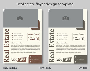 Real estate flyer template design. Real estate house and property selling, rent home, and flat printable flyer design template.