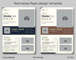 Real estate flyer template design. Real estate house and property selling, rent home, and flat printable flyer design template.