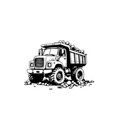 Illustration of a Heavy-Duty Dump Truck Carrying Rocks on a White Background