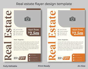 Real estate flyer template design. Real estate house and property selling, rent home, and flat printable flyer design template.