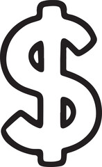 A hand-drawn dollar sign icon with a bold, sketchy style, symbolizing finance and wealth, perfect for business designs, financial graphics, corporate projects, and economic illustrations