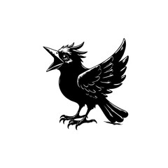 Expressive Crow Illustration in Black and White for Creative Projects