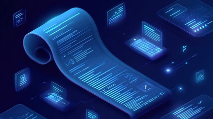 Futuristic vector illustration of a digital invoice with stylized icons and layout, conveying modernity and sleekness. High quality