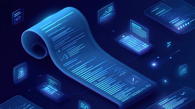 Futuristic vector illustration of a digital invoice with stylized icons and layout, conveying modernity and sleekness. High quality